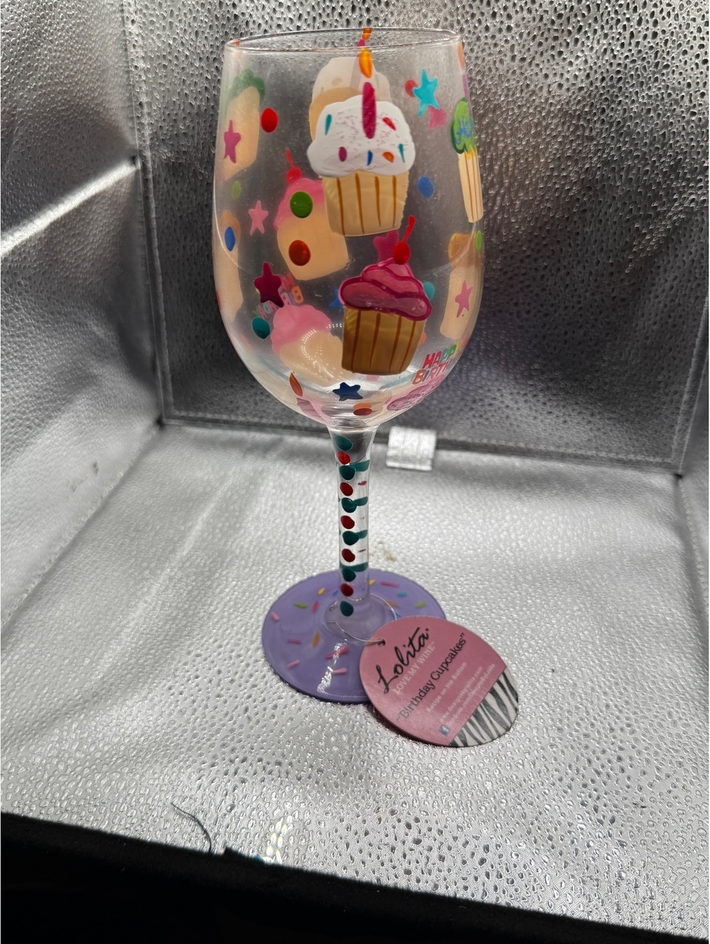 Lolita Birthday Cupcakes Hand-Painted Wine Glass